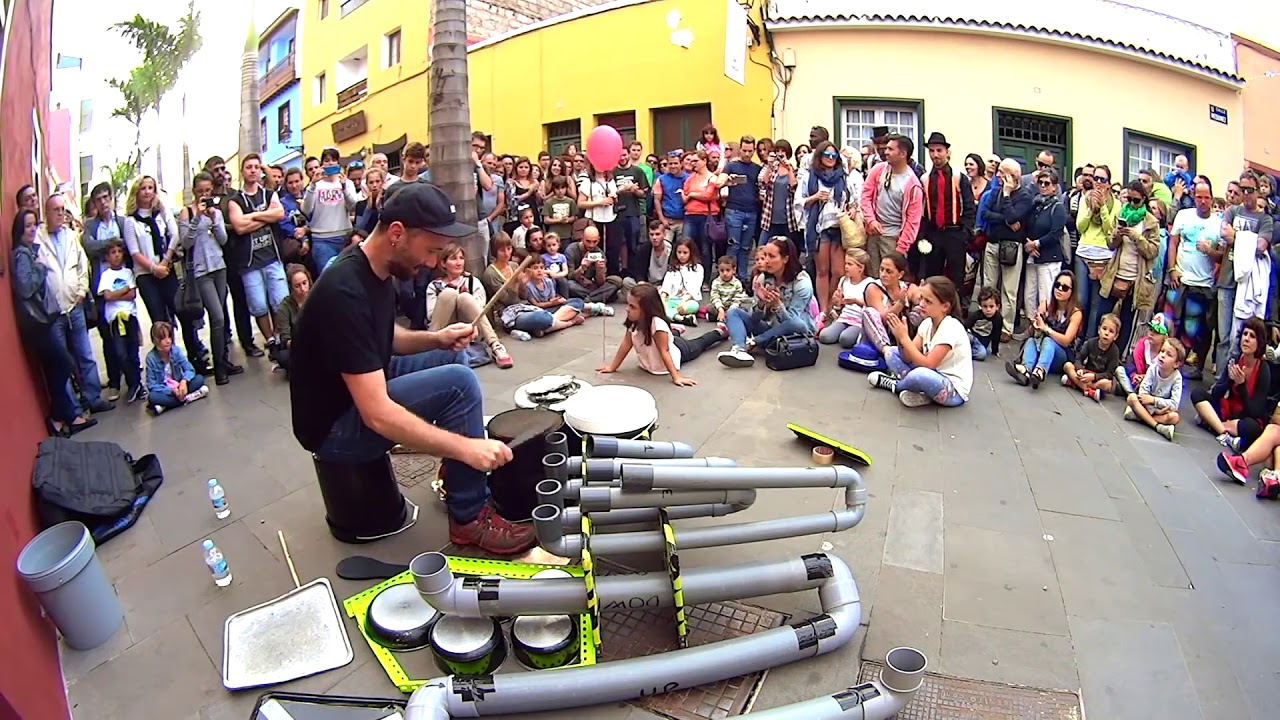 Amazing Street Musician Bucket Pipe Drummer