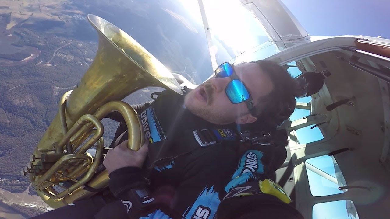 Man Plays Tuba While Skydiving